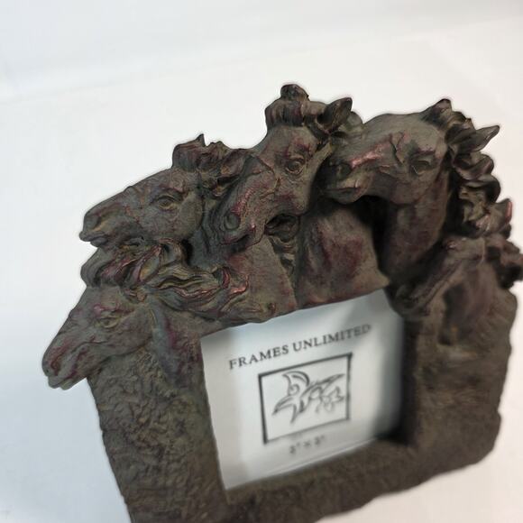 Rustic Western set of 2 Wild Horses Vintage Frames Unlimited 3x3 picture frames - Picture 7 of 13